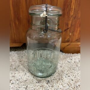 Vintage Tight Seal Wire Side 7 Inch Glass Canning Jar with Glass Lid